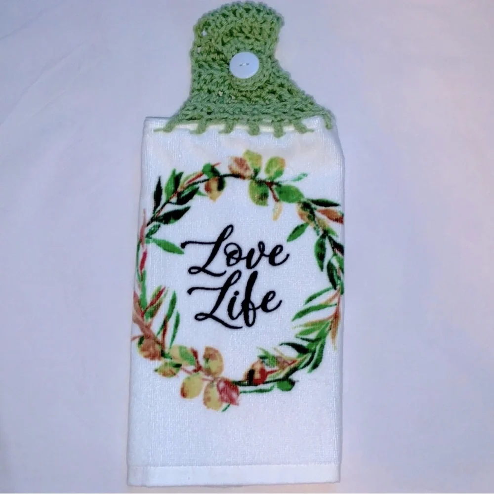 HAND CRAFTED Colorful Crocheted Top Hanging Kitchen or Bathroom Hand Towels - Picture 3 of 7